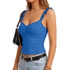 image:imageLYANER Womens Ribbed Knit Cute Tank Tops  Summer Sweetheart Neck Ruffle Strap Ruched Sleeveless Slim Fitted Cami TopLight Royal