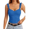 image:imageLYANER Womens Ribbed Knit Cute Tank Tops  Summer Sweetheart Neck Ruffle Strap Ruched Sleeveless Slim Fitted Cami TopLight Royal