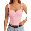 image:imageLYANER Womens Ribbed Knit Cute Tank Tops  Summer Sweetheart Neck Ruffle Strap Ruched Sleeveless Slim Fitted Cami TopPink
