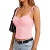 image:imageLYANER Womens Ribbed Knit Cute Tank Tops  Summer Sweetheart Neck Ruffle Strap Ruched Sleeveless Slim Fitted Cami TopPink