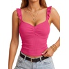 image:imageLYANER Womens Ribbed Knit Cute Tank Tops  Summer Sweetheart Neck Ruffle Strap Ruched Sleeveless Slim Fitted Cami TopRose