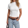 image:imageLYANER Womens Ribbed Knit Mock Neck Short Sleeve Slim Fitted Y2k Blouse Top ShirtsWhite