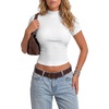 image:imageLYANER Womens Ribbed Knit Mock Neck Short Sleeve Slim Fitted Y2k Blouse Top ShirtsWhite