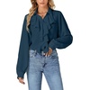 image:imageLYANER Womens Ruffle Collar Casual Blouse  Button Down Long Sleeve Victorian Dressy Top ShirtsTeal Blue