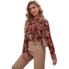 image:imageLYANER Womens Ruffle Front Elegant Blouse  Collar Neck Button Down Long Sleeve Ruffled Shirt Dressy Casual Work TopsFloral Caramel