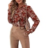 image:imageLYANER Womens Ruffle Front Elegant Blouse  Collar Neck Button Down Long Sleeve Ruffled Shirt Dressy Casual Work TopsFloral Caramel