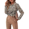 image:imageLYANER Womens Ruffle Front Elegant Blouse  Collar Neck Button Down Long Sleeve Ruffled Shirt Dressy Casual Work TopsLeopard Beige