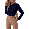 image:imageLYANER Womens Ruffle Front Elegant Blouse  Collar Neck Button Down Long Sleeve Ruffled Shirt Dressy Casual Work TopsNavy Blue