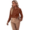 image:imageLYANER Womens Ruffle Front Elegant Blouse  Collar Neck Button Down Long Sleeve Ruffled Shirt Dressy Casual Work TopsSolid Caramel