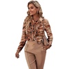 image:imageLYANER Womens Ruffle Front Elegant Blouse  Collar Neck Button Down Long Sleeve Ruffled Shirt Dressy Casual Work TopsTiger Caramel