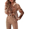 image:imageLYANER Womens Ruffle Front Elegant Blouse  Collar Neck Button Down Long Sleeve Ruffled Shirt Dressy Casual Work TopsTiger Caramel