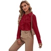 image:imageLYANER Womens Ruffle Front Elegant Blouse  Collar Neck Button Down Long Sleeve Ruffled Shirt Dressy Casual Work TopsWine Red