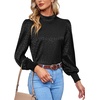 image:imageLYANER Womens Satin Mock Neck Puff Long Sleeve Keyhole Work Blouse TopBlack