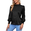 image:imageLYANER Womens Satin Mock Neck Puff Long Sleeve Keyhole Work Blouse TopBlack