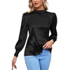 image:imageLYANER Womens Satin Mock Neck Puff Long Sleeve Keyhole Work Blouse TopBlack