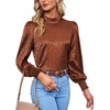 image:imageLYANER Womens Satin Mock Neck Puff Long Sleeve Keyhole Work Blouse TopBrown