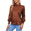 image:imageLYANER Womens Satin Mock Neck Puff Long Sleeve Keyhole Work Blouse TopBrown