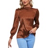 image:imageLYANER Womens Satin Mock Neck Puff Long Sleeve Keyhole Work Blouse TopBrown