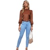 image:imageLYANER Womens Satin Mock Neck Puff Long Sleeve Keyhole Work Blouse TopBrown