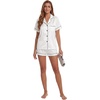 image:imageLYANER Womens Satin Silky Soft Pajamas Set  Button Down Collared V Neck Short Sleeve Blouse Tops with Elastic High Waisted Shorts Comfy Pjs Sleepwear LoungewearSolid White