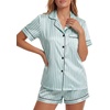 image:imageLYANER Womens Satin Silky Soft Pajamas Set  Button Down Collared V Neck Short Sleeve Blouse Tops with Elastic High Waisted Shorts Comfy Pjs Sleepwear LoungewearLight Green