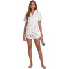 image:imageLYANER Womens Satin Silky Soft Pajamas Set  Button Down Collared V Neck Short Sleeve Blouse Tops with Elastic High Waisted Shorts Comfy Pjs Sleepwear LoungewearCherry White
