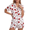 image:imageLYANER Womens Satin Silky Soft Pajamas Set  Button Down Collared V Neck Short Sleeve Blouse Tops with Elastic High Waisted Shorts Comfy Pjs Sleepwear LoungewearHeart White
