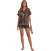 image:imageLYANER Womens Satin Silky Soft Pajamas Set  Button Down Collared V Neck Short Sleeve Blouse Tops with Elastic High Waisted Shorts Comfy Pjs Sleepwear LoungewearLeopard