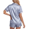 image:imageLYANER Womens Satin Silky Soft Pajamas Set  Button Down Collared V Neck Short Sleeve Blouse Tops with Elastic High Waisted Shorts Comfy Pjs Sleepwear LoungewearSliver Blue2