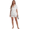 image:imageLYANER Womens Satin Silky Soft Pajamas Set  Button Down Collared V Neck Short Sleeve Blouse Tops with Elastic High Waisted Shorts Comfy Pjs Sleepwear LoungewearFloral White