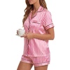 image:imageLYANER Womens Satin Silky Soft Pajamas Set  Button Down Collared V Neck Short Sleeve Blouse Tops with Elastic High Waisted Shorts Comfy Pjs Sleepwear LoungewearRose Pink