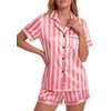 image:imageLYANER Womens Satin Silky Soft Pajamas Set  Button Down Collared V Neck Short Sleeve Blouse Tops with Elastic High Waisted Shorts Comfy Pjs Sleepwear LoungewearCoral Pink