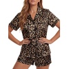 image:imageLYANER Womens Satin Silky Soft Pajamas Set  Button Down Collared V Neck Short Sleeve Blouse Tops with Elastic High Waisted Shorts Comfy Pjs Sleepwear LoungewearLeopard