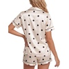 image:imageLYANER Womens Satin Silky Soft Pajamas Set  Button Down Collared V Neck Short Sleeve Blouse Tops with Elastic High Waisted Shorts Comfy Pjs Sleepwear LoungewearDots Beige