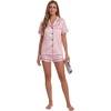 image:imageLYANER Womens Satin Silky Soft Pajamas Set  Button Down Collared V Neck Short Sleeve Blouse Tops with Elastic High Waisted Shorts Comfy Pjs Sleepwear LoungewearSolid Light Pink