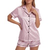 image:imageLYANER Womens Satin Silky Soft Pajamas Set  Button Down Collared V Neck Short Sleeve Blouse Tops with Elastic High Waisted Shorts Comfy Pjs Sleepwear LoungewearChampagne Pink2