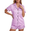 image:imageLYANER Womens Satin Silky Soft Pajamas Set  Button Down Collared V Neck Short Sleeve Blouse Tops with Elastic High Waisted Shorts Comfy Pjs Sleepwear LoungewearPurple