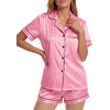 image:imageLYANER Womens Satin Silky Soft Pajamas Set  Button Down Collared V Neck Short Sleeve Blouse Tops with Elastic High Waisted Shorts Comfy Pjs Sleepwear LoungewearRose Pink