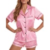 image:imageLYANER Womens Satin Silky Soft Pajamas Set  Button Down Collared V Neck Short Sleeve Blouse Tops with Elastic High Waisted Shorts Comfy Pjs Sleepwear LoungewearRose Pink