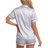 image:imageLYANER Womens Satin Silky Soft Pajamas Set  Button Down Collared V Neck Short Sleeve Blouse Tops with Elastic High Waisted Shorts Comfy Pjs Sleepwear LoungewearGrey