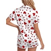 image:imageLYANER Womens Satin Silky Soft Pajamas Set  Button Down Collared V Neck Short Sleeve Blouse Tops with Elastic High Waisted Shorts Comfy Pjs Sleepwear LoungewearHeart White