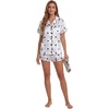 image:imageLYANER Womens Satin Silky Soft Pajamas Set  Button Down Collared V Neck Short Sleeve Blouse Tops with Elastic High Waisted Shorts Comfy Pjs Sleepwear LoungewearDots White