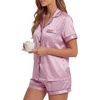 image:imageLYANER Womens Satin Silky Soft Pajamas Set  Button Down Collared V Neck Short Sleeve Blouse Tops with Elastic High Waisted Shorts Comfy Pjs Sleepwear LoungewearDusty Pink2