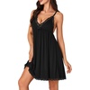 image:imageLYANER Womens Sexy Sleepwear Lace Chemise Nightgowns Full Slip Babydoll NightdressSolid Black