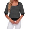 image:imageLYANER Womens Striped Square Neck Blouse Tops  Summer Puff Half Sleeve Slim Fitted Business Casual Top ShirtsBlack