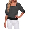 image:imageLYANER Womens Striped Square Neck Blouse Tops  Summer Puff Half Sleeve Slim Fitted Business Casual Top ShirtsBlack