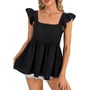image:imageLYANER Womens Summer Sleeveless Peplum Blouse Square Neck Ruffle Strap Babydoll Tank Top Black Small
