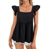 image:imageLYANER Womens Summer Sleeveless Peplum Blouse Square Neck Ruffle Strap Babydoll Tank Top Black XLarge