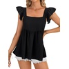 image:imageLYANER Womens Summer Sleeveless Peplum Blouse Square Neck Ruffle Strap Babydoll Tank Top Black XLarge
