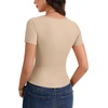 image:imageLYANER Womens Tie Front Button Down Crop Tops  Scoop Neck Short Sleeve Slim Fitted Going Out T ShirtLight Beige